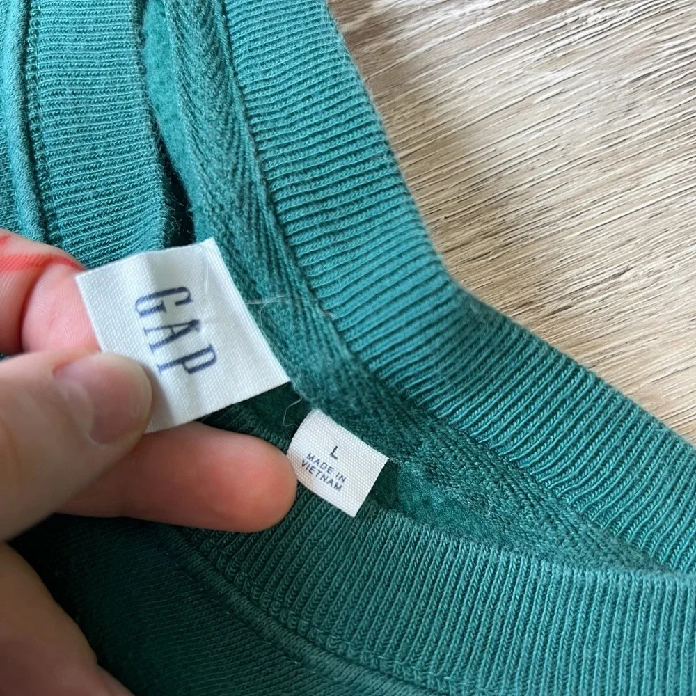 Gap Sweatshirt Unisex Large Green Logo Crewneck Relaxed Fit Pullover Fleece